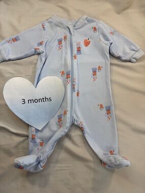 Unbranded Baby Blue Footed Pajamas with Strawberry & Animal Print